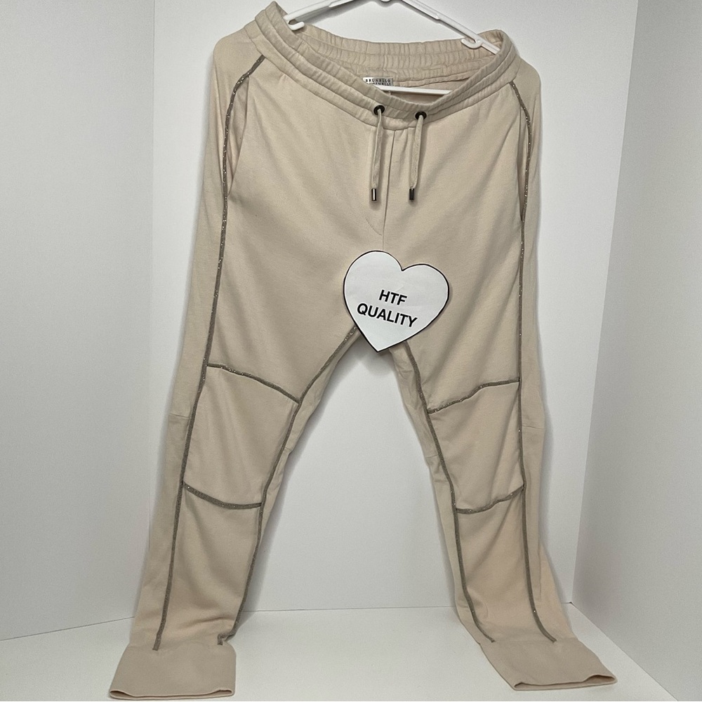 Brunello Cucinelli XS Monili Bead Embellished Joggers Drawstring Track Pants